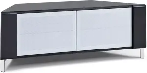 MDA Designs CORVUS Corner-Friendly Black Cabinet with White BeamThru Glass Doors for Flat Screen TVs up to 50"