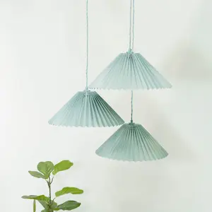 ValueLights Akira Blue 3 Way Hanging Pendant Ceiling Light with Pleated Lampshade - LED Bulbs Included