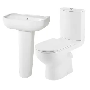 GoodHome Cavally White Close-coupled Floor-mounted Toilet & full pedestal basin (W)370mm (H)830mm