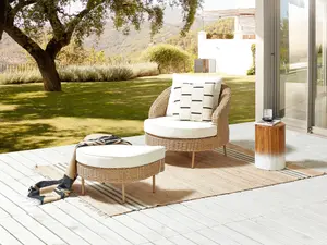 Garden Armchair with Ottoman ARCILLE PE Rattan Natural