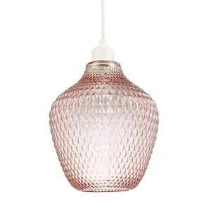 Modern Designer Soft Blush Pink Curvy Diamond Etched Glass Pendant Lamp Shade