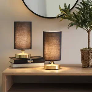 Romica Touch Table Lamps with Fabric Shades Brushed Gold / Navy / No