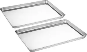 Stainless Steel Baking Tray Set Of 2, Baking Sheet Cookie Tray Professional, 40X 30X 2.5 Cm, Non Toxic & Healthy, Mirror Finish & Rust Free, Easy