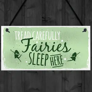 Red Ocean Fairies Sleep Here Garden Plaque Gift Fairy Shabby Chic Gardening Sign Home Decor