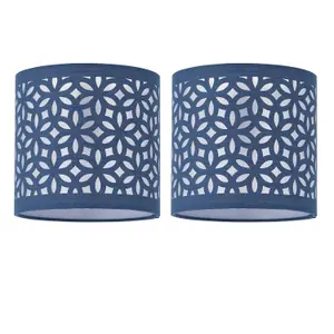 First Choice Lighting Set of 2 Navy Blue Laser Cut 15.5cm Table Lamp Shades