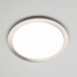 Litecraft Darly Satin Nickel 1 Lamp Modern Bathroom 24W LED Flush Ceiling Light