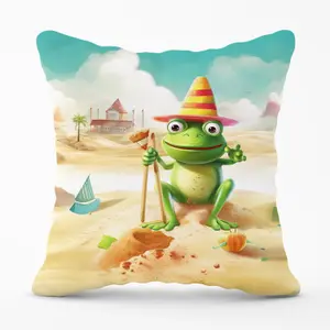 Happy Frog On A Beach Holiday Outdoor Cushion 45cm x 45cm