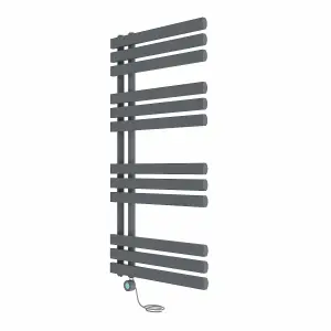 Rinse Bathrooms Designer Electric Thermostatic Heated Towel Rail D Shape Bathroom Radiator Warmer 1200x600mm Sand Grey