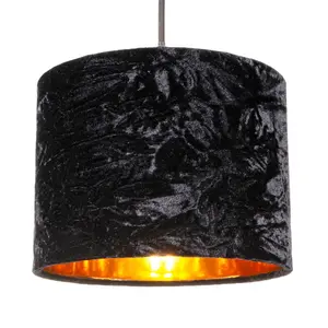 Modern Crushed Velvet Lamp Shade with Shiny Paper Inner Black / 15cm H x 20cm W x 20cm D