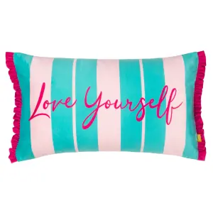 furn. Love Yourself Striped Velvet Polyester Filled Cushion