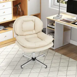 Costway Armless Home Office Chair Upholstered Swivel Computer Chair Height Adjustable Vanity Chair