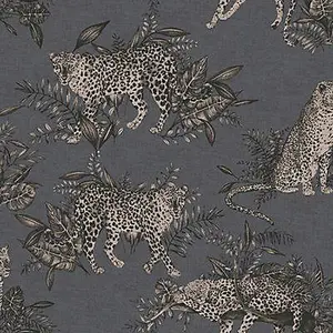 Grandeco Grey Woven effect Leopard Embossed Wallpaper