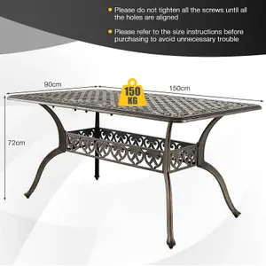 Costway 150 x 90 cm Outdoor Dining Table 6-8 Person Garden All-Weather Cast Aluminum Table