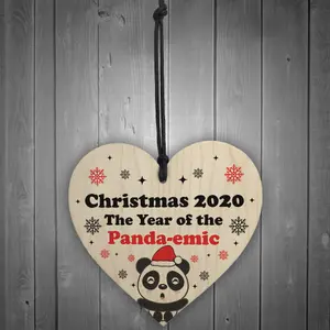 Funny Christmas Tree Decoration Wood Heart Bauble Quarantine Lockdown Gift