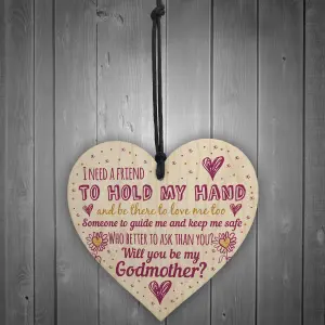 Red Ocean Will You Be My Godmother Gift For Friend Wooden Heart Sign Godparent Asking Christening Gifts