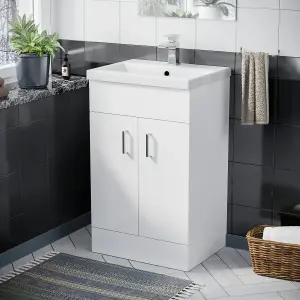 Nanuya 500mm Freestanding Gloss White MDF Vanity Cabinet with Ceramic Basin Sink