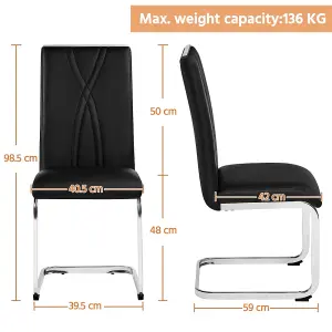 Yaheetech 2PCS Black Faux Leather Dining Chairs with Metal Legs