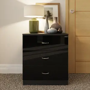 Black Gloss 3 Drawer Chest Of Drawers Bedside Table