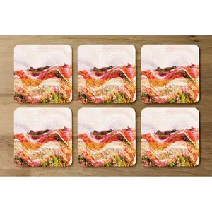 Square 6 Piece Coaster Set (Set of 6) Red