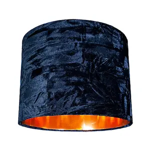 Modern Navy Crushed Velvet 8 Table/Pendant Lampshade with Shiny Copper Inner