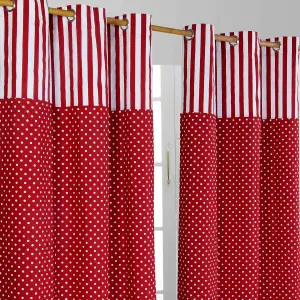 Homescapes Polka Dots Red Ready Made Eyelet Curtain Pair, 117 x 137 cm Drop