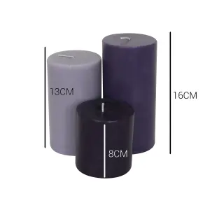 Pillar Candle Set of 3 Purple Candles by Laeto Ageless Aromatherapy - FREE DELIVERY INCLUDED