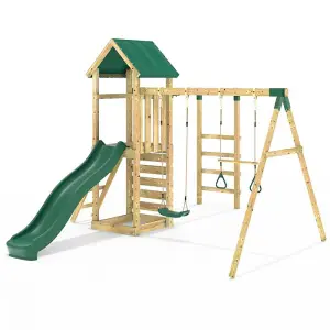 Rebo Adventure Wooden Climbing Frame with Monkey Bar, Swings & Slide - Logan