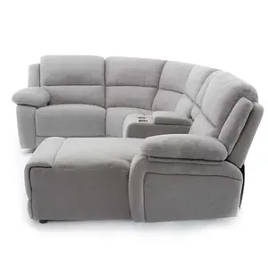 Dublin 4 Seater Fabric Corner Recliner Sofa Light Grey