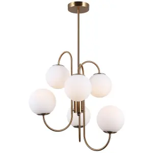 Luminosa Industrial And Retro Hanging Pendant Honey Brass 6 Light  with White Shade, G9