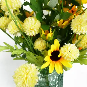 Pack of 6 x 50cm Dahlia Pompom Yellow Artificial Stem