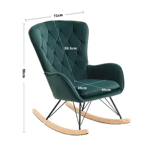 Velvet Upholstered Rocking Chair Recliner Armchair in Green