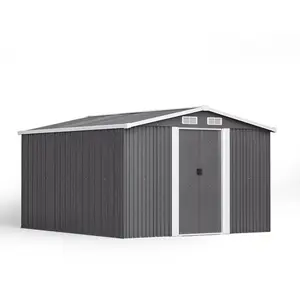 10 ft. W x 12 ft. D Metal Apex Garden Shed with Foundation Grey