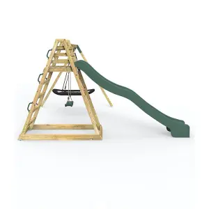 Rebo Wooden Pyramid Activity Frame with Swings and 10ft Water Slide - Horseshoe