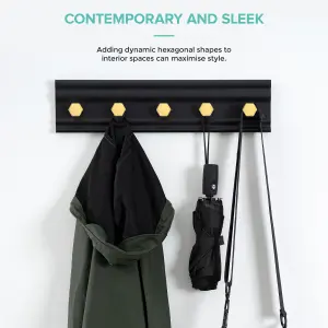 LIVIVO Wall Mounted Floating Coat Rack - Modern, Sleek, Space-Saving Clothes Hanger with 5 Hooks - Black & Gold