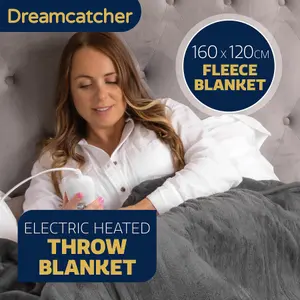 Dreamcatcher Sherpa Fleece Polyester Heated Electric Throw Blanket 160cm x 120cm Dark Grey