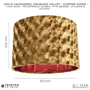 Modern Metallic Gold Hammered Effect Crushed Velvet 12 Shade with Copper Inner