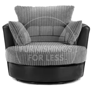 Luxor Jumbo Cord Black and Grey Fabric Single Seater 360 Degree Swivel Chair Sofa Accessory