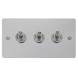 Flat Plate Polished Chrome 3 Gang 2 Way 10AX Toggle Light Switch - SE Home