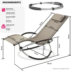 Sun Lounger Paulina - ergonomic, breathable, resistant, foldable, with cushion - beige