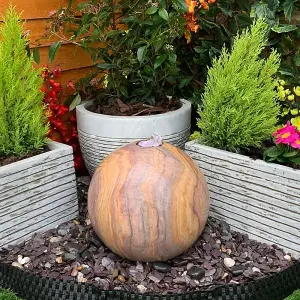 Sandstone Sphere Water Feature - Mains Powered - Natural Stone - L30 x W30 x H30 cm