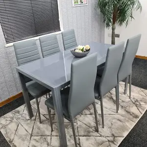 Glass Dining Table and 6 Chairs Dining Table and Chairs set 6 Grey Table with 6 Grey Leather Chairs Furniture Kosy Koala