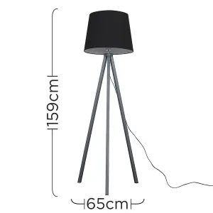 ValueLights Barbro Modern Grey Wood Tripod Design Floor Lamp with Black Tapered Shade - Includes 6w LED Bulb 3000K Warm White