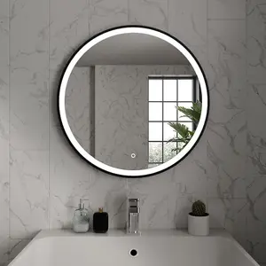 Harper & Harlow 800x800 Lyra Matt Black LED Illuminated Round Bathroom Mirror