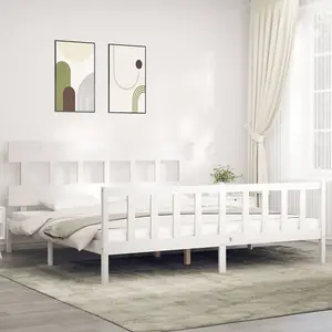 Berkfield Bed Frame with Headboard White Super King Size Solid Wood