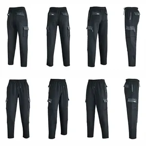 MS9 Mens Cargo Combat Fleece Trouser Work Tracksuit Jogging Bottoms Pants H20, Black - XL