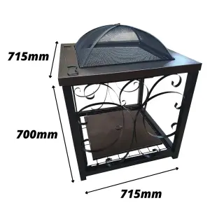 Black Steel Garden Fire Pit Free Standing