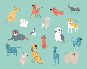 Origin Murals Happy Dogs Teal Blue Matt Smooth Paste the Wall Mural 300cm wide x 240cm high