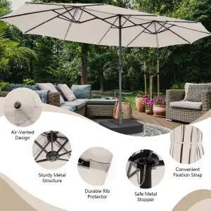 Costway 4.5m Double-Sided Patio Parasol with Stand Outdoor Twin Market Umbrella w/ Solar LED Lights