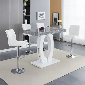 Furniture In Fashion Halo Melange High Gloss Bar Table With 4 Ripple White Stools