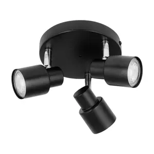 First Choice Lighting Set of 2 Black 3 Light IP44 Bathroom Round Spotlights